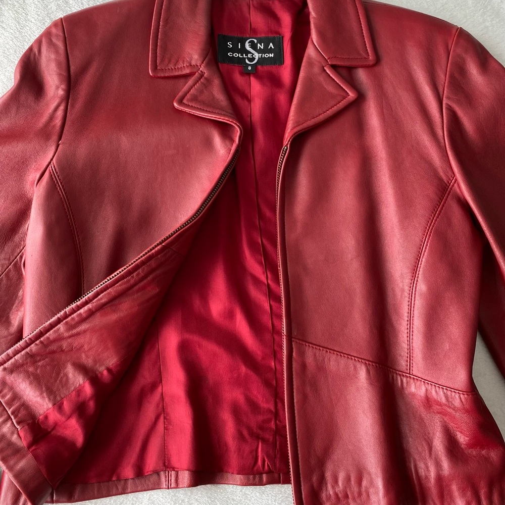 🍂 Vintage Siena Collection red leather cropped moto jacket sz 8 - Picture 6 of 14